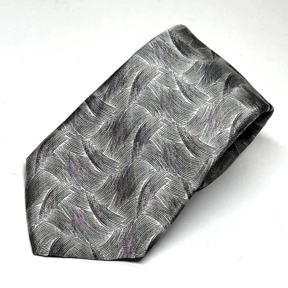 Yves Saint Laurent‎ Necktie Mens OS Silver Silk Geometric Made in USA Luxury